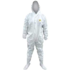 Overol desechable con resortes en tobillos, muñecas, gorro, espalda baja y con cierre de solapa